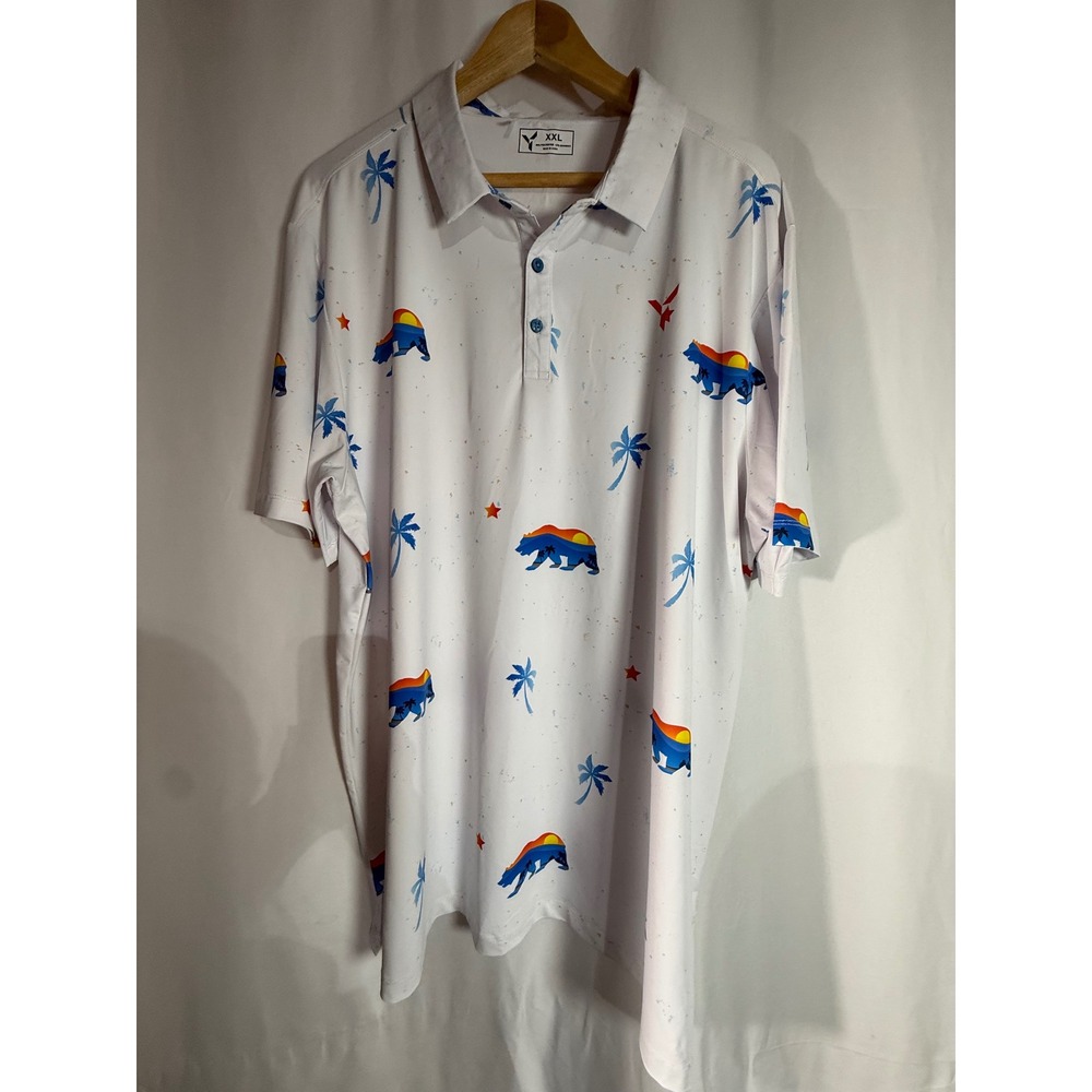 Yatta Golf Mens XXL Polo‎ Shirt White Bear Palm Tree Performance Stretch